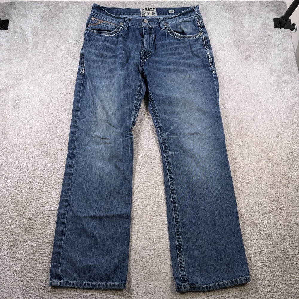 Ariat M4 Jeans Men 34x32 Blue Denim Relaxed Boot Cut Cowboy Workwear Western